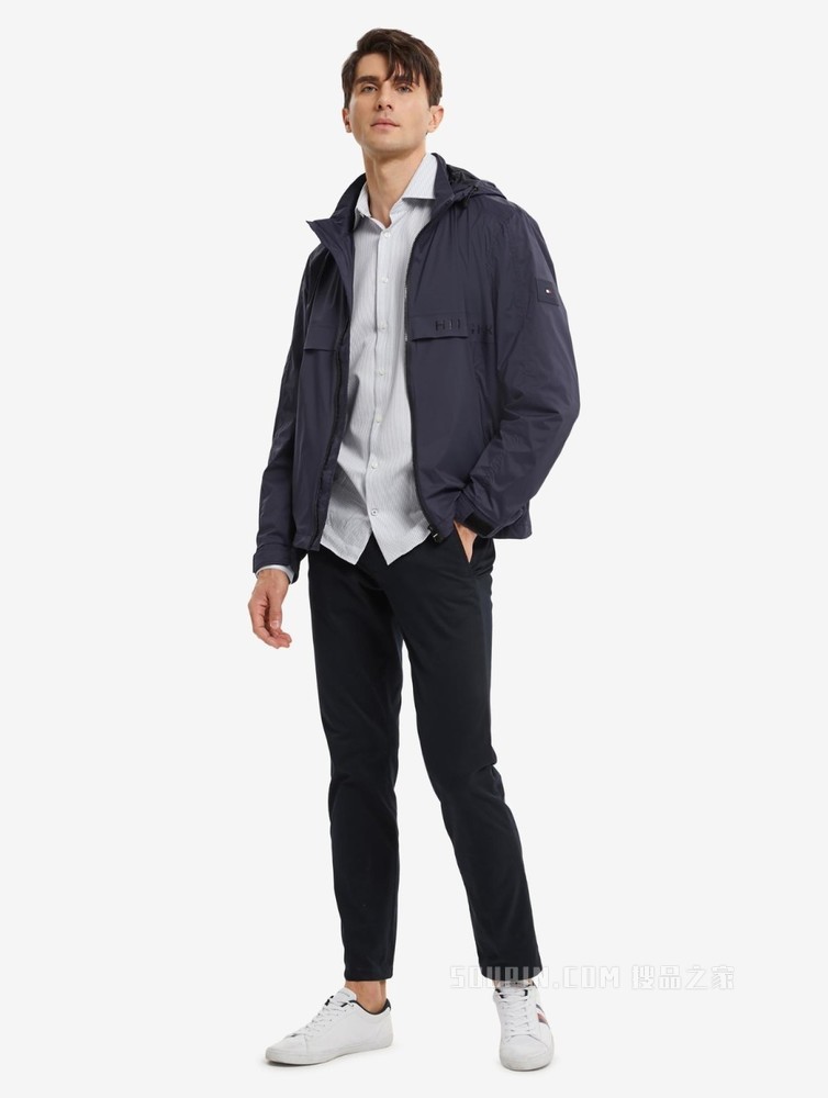 Tommy 22新款春季男装时尚浮雕LOGO拉链连帽夹克外套MW0MW25482
