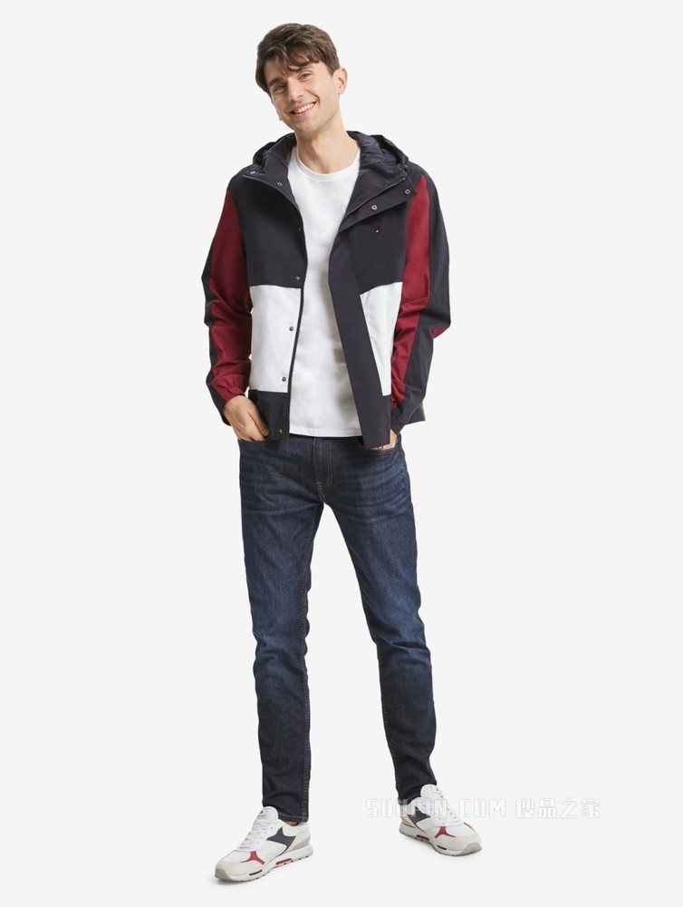 Tommy 22新款春季男装潮流拼色小绣标大口袋连帽单夹克外套25484