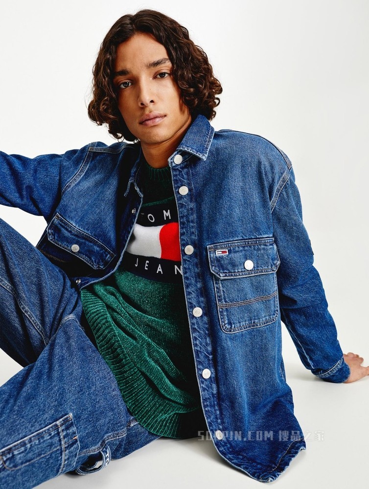 Tommy 22新款春季男装休闲简约纯棉LOGO绣片短款牛仔外套12457