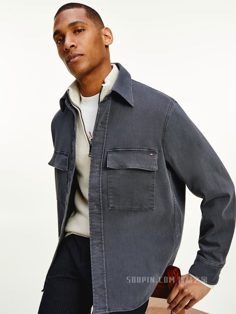 Tommy 22新款春季男装复古工装风大口袋做旧牛仔衬衫外套22234