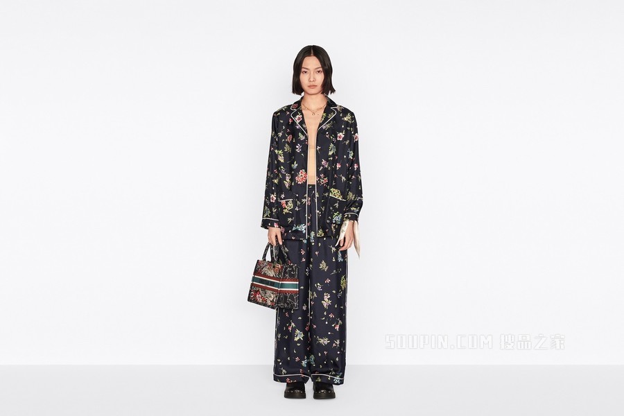 Dior Chez Moi 衬衫 海军蓝色桑蚕丝斜纹面料搭配多色 D-Constellation 图案