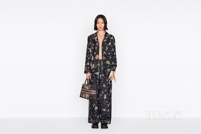 Dior Chez Moi 衬衫 海军蓝色桑蚕丝斜纹面料搭配多色 D-Constellation 图案