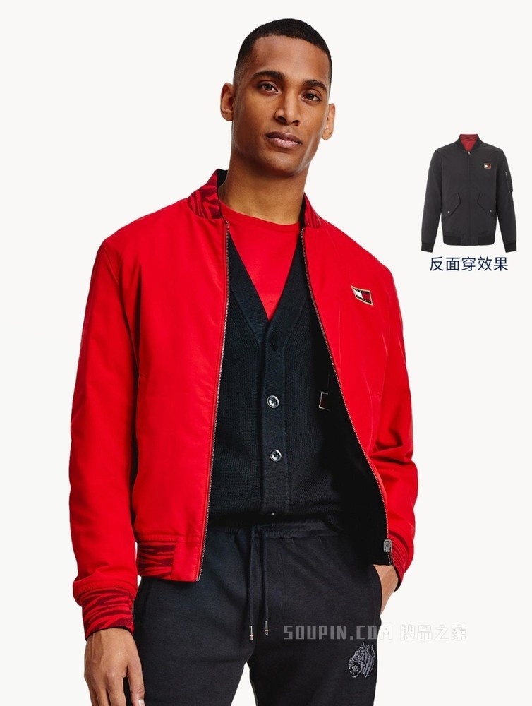 Tommy【新春系列】22新款虎年男女同款红刺绣双面穿夹克外套22243