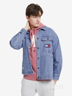 Tommy 22新款春季男女同款工装风多袋印花牛仔衬衫外套DM0DM12472
