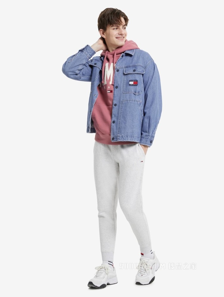 Tommy 22新款春季男女同款工装风多袋印花牛仔衬衫外套DM0DM12472