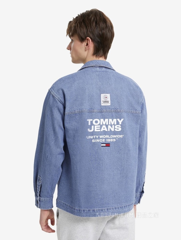 Tommy 22新款春季男女同款工装风多袋印花牛仔衬衫外套DM0DM12472
