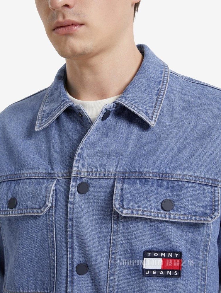 Tommy 22新款春季男女同款工装风多袋印花牛仔衬衫外套DM0DM12472