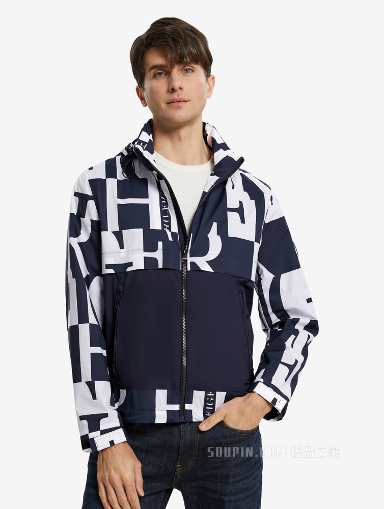 Tommy 22新款春季男装时尚潮流拼接字母印花单夹克外套MW0MW22260