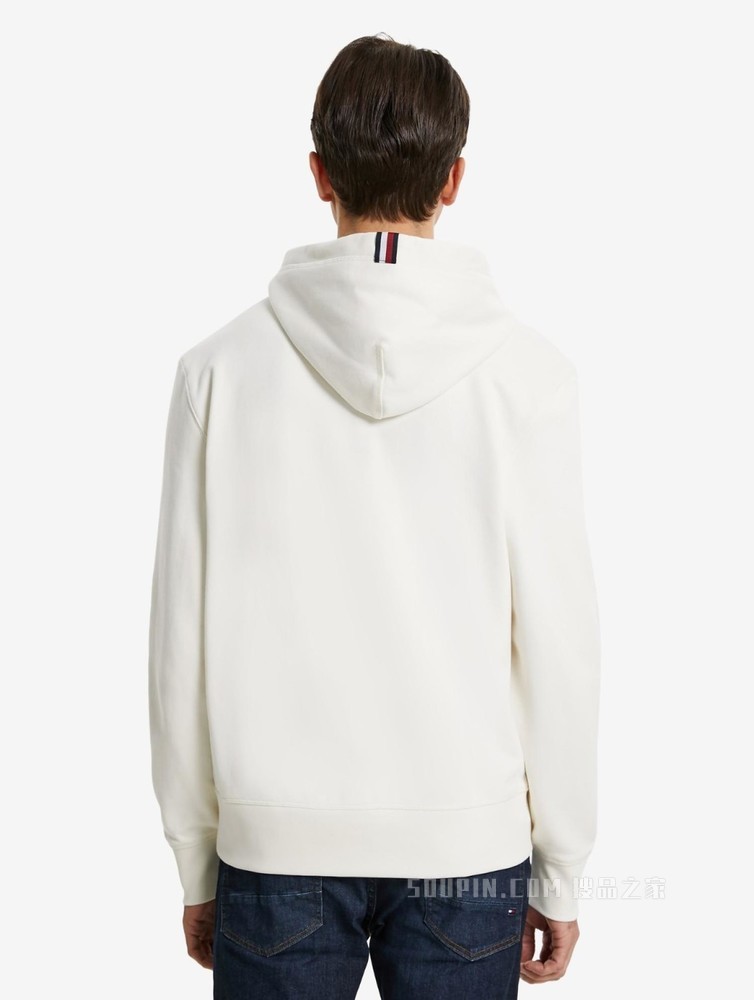 Tommy 22新款春季男装简约纯棉重磅刺绣连帽套头卫衣MW0MW22355