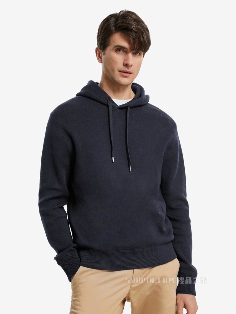 Tommy 22新款春季男装简约纯棉徽章刺绣连帽套头毛衣针织衫22347
