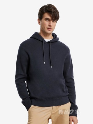 Tommy 22新款春季男装简约纯棉徽章刺绣连帽套头毛衣针织衫22347