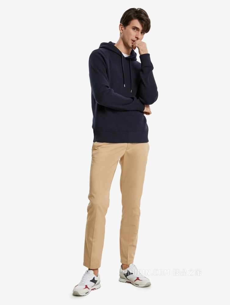 Tommy 22新款春季男装简约纯棉徽章刺绣连帽套头毛衣针织衫22347