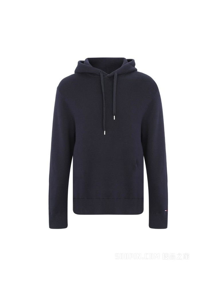 Tommy 22新款春季男装简约纯棉徽章刺绣连帽套头毛衣针织衫22347