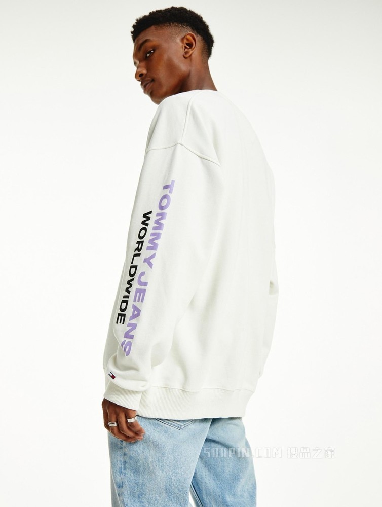 Tommy 22新款春季男装潮流圆领纯棉刺绣LOGO宽松卫衣DM0DM12376