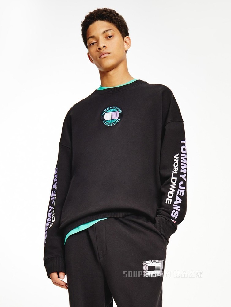 Tommy 22新款春季男装潮流圆领纯棉刺绣LOGO宽松卫衣DM0DM12376