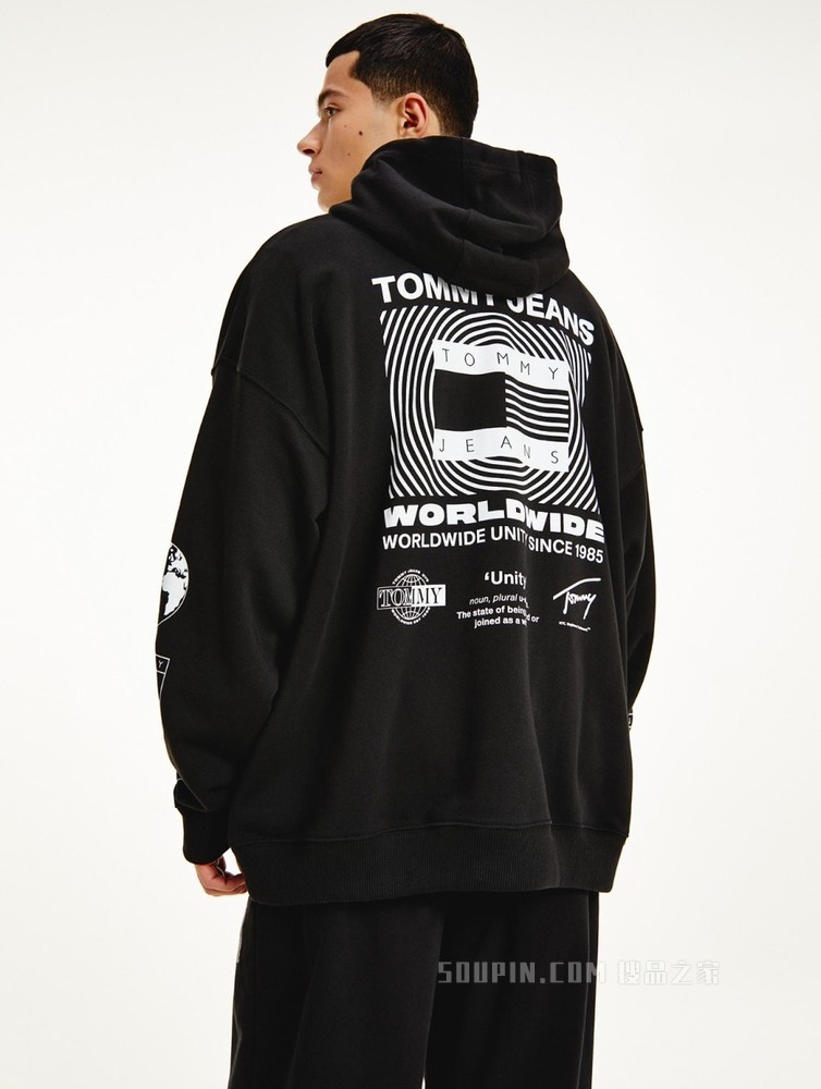 Tommy 22新款春季男装时尚纯棉连帽个性印花宽松卫衣DM0DM12348
