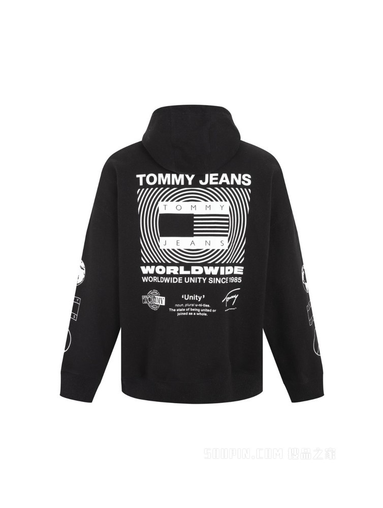 Tommy 22新款春季男装时尚纯棉连帽个性印花宽松卫衣DM0DM12348