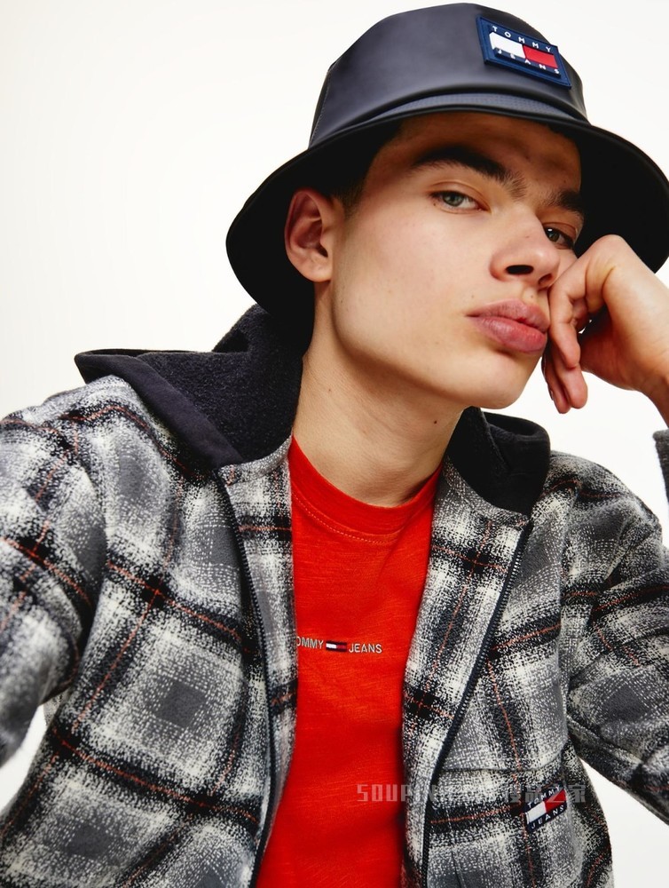 Tommy 22新款春季男装格纹刺绣拉链连帽宽松衬衫外套DM0DM12334