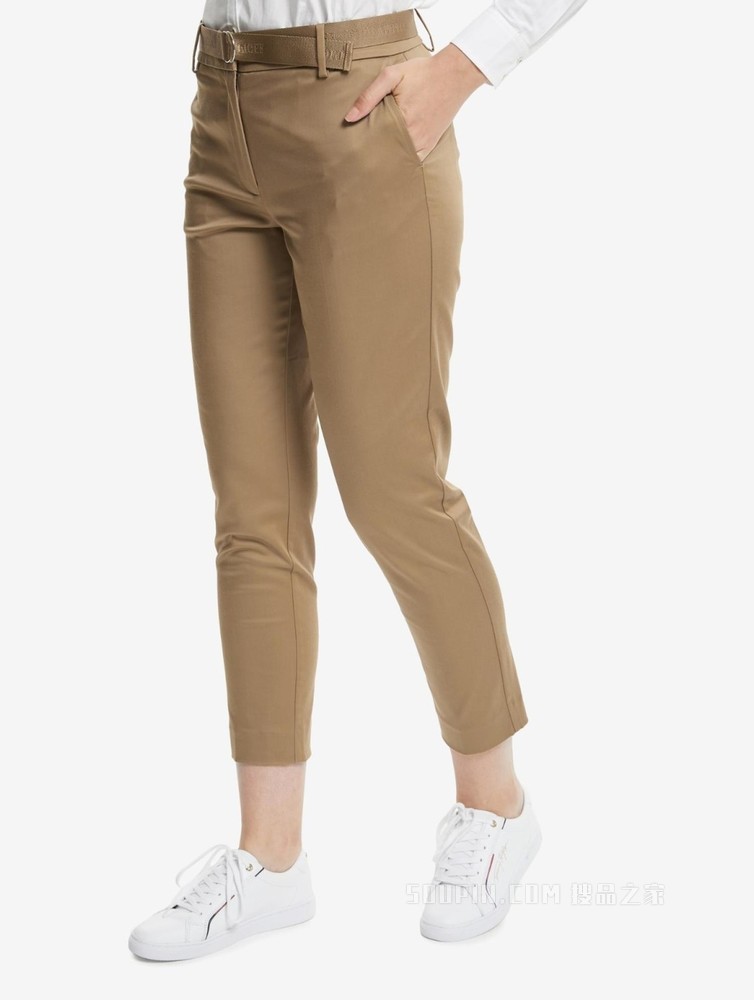 Tommy 女装春秋经典修身微弹九分裤休闲裤附撞色腰带WW0WW27848