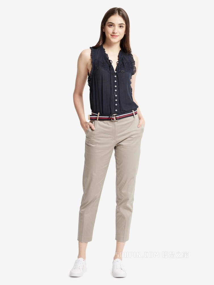 Tommy 女装春秋经典修身微弹九分裤休闲裤附撞色腰带WW0WW27848