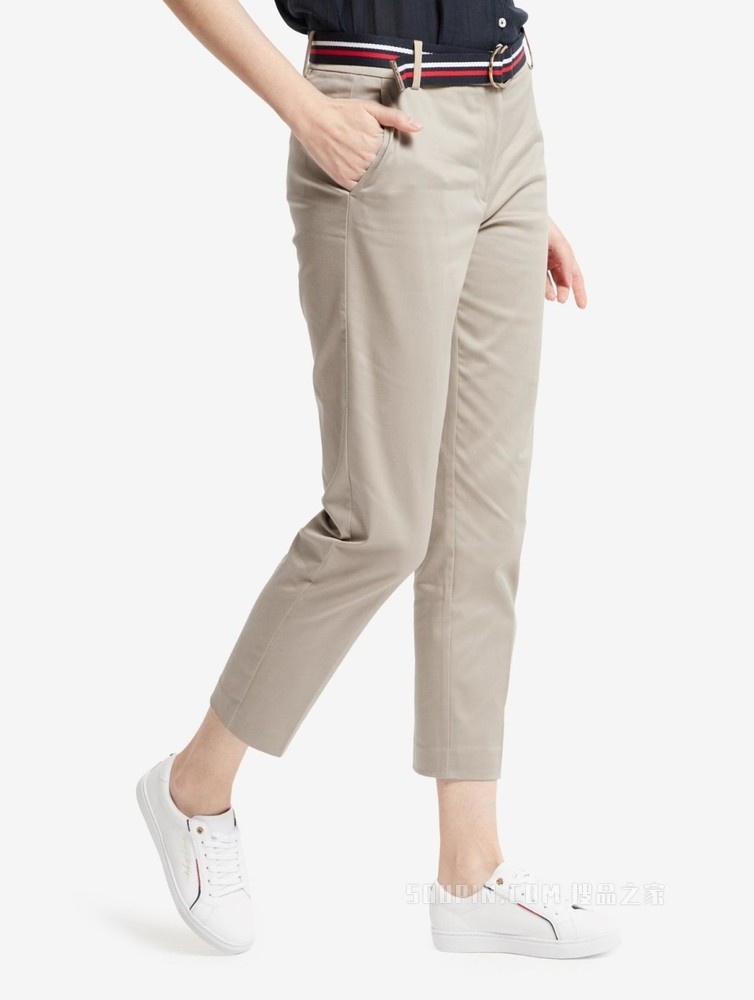Tommy 女装春秋经典修身微弹九分裤休闲裤附撞色腰带WW0WW27848