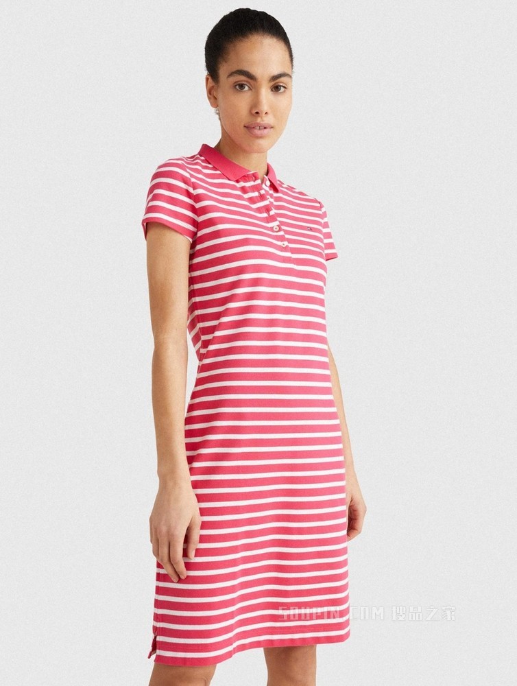 Tommy 春夏女装休闲绣标条纹弹力修身显瘦POLO领连衣裙WW0WW27856