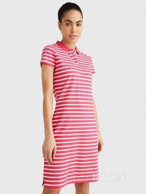 Tommy 春夏女装休闲绣标条纹弹力修身显瘦POLO领连衣裙WW0WW27856
