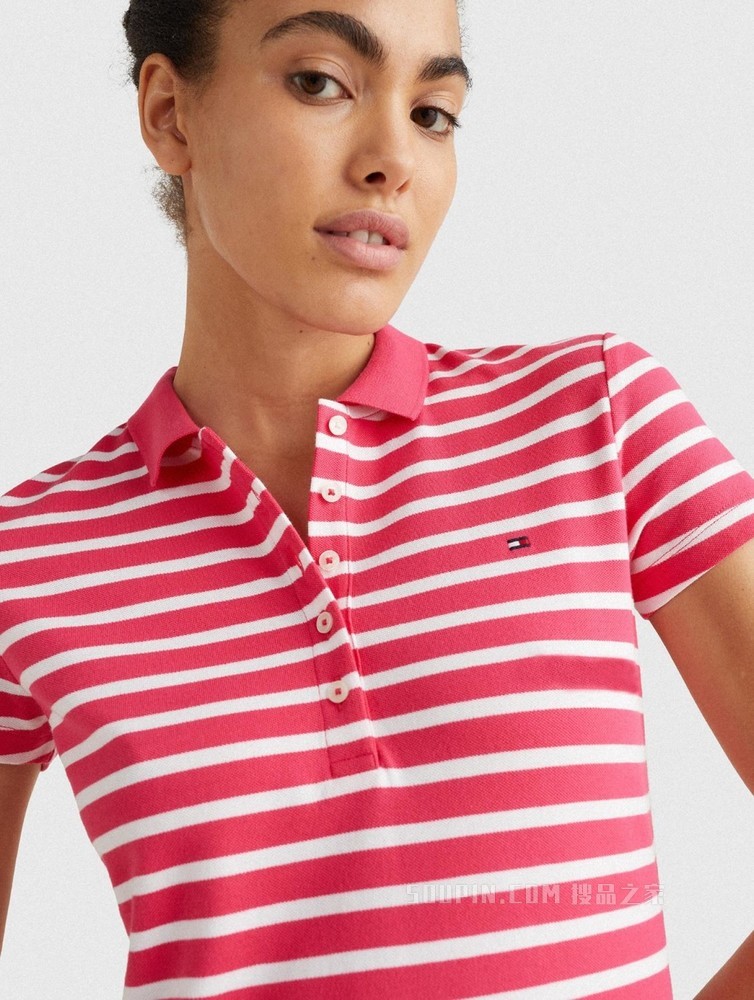Tommy 春夏女装休闲绣标条纹弹力修身显瘦POLO领连衣裙WW0WW27856