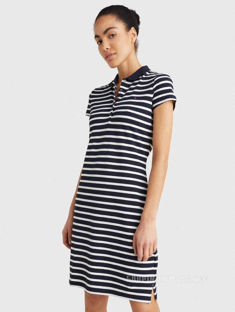 Tommy 春夏女装休闲绣标条纹弹力修身显瘦POLO领连衣裙WW0WW27856