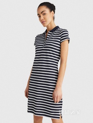Tommy 春夏女装休闲绣标条纹弹力修身显瘦POLO领连衣裙WW0WW27856
