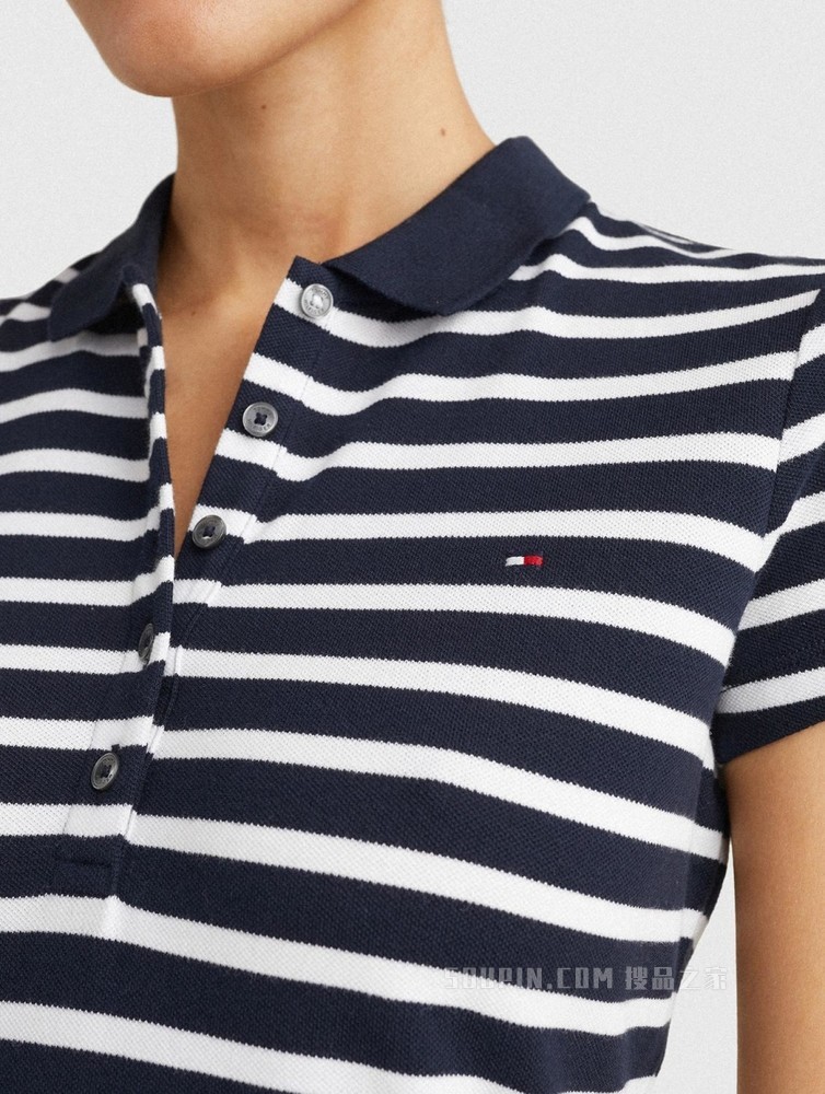 Tommy 春夏女装休闲绣标条纹弹力修身显瘦POLO领连衣裙WW0WW27856