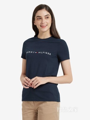 Tommy 女装经典简约LOGO刺绣圆领短袖休闲T恤RM876A2060