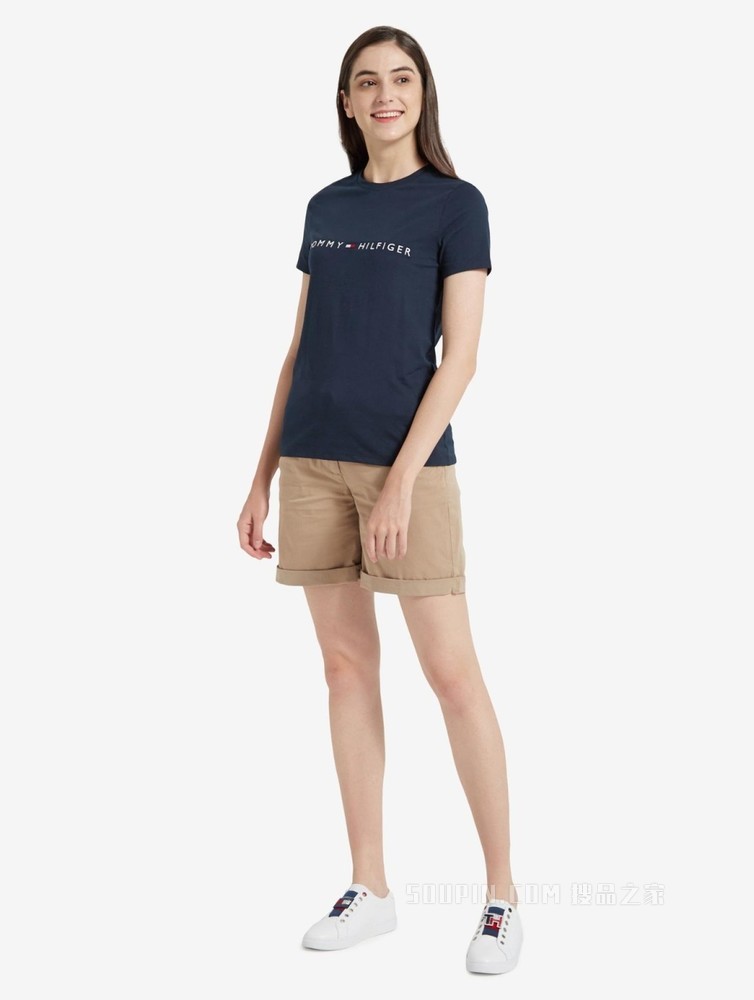 Tommy 女装经典简约LOGO刺绣圆领短袖休闲T恤RM876A2060