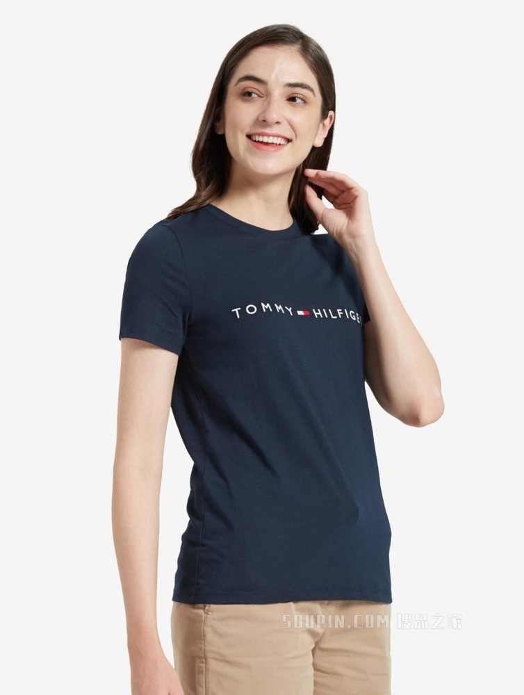 Tommy 女装经典简约LOGO刺绣圆领短袖休闲T恤RM876A2060