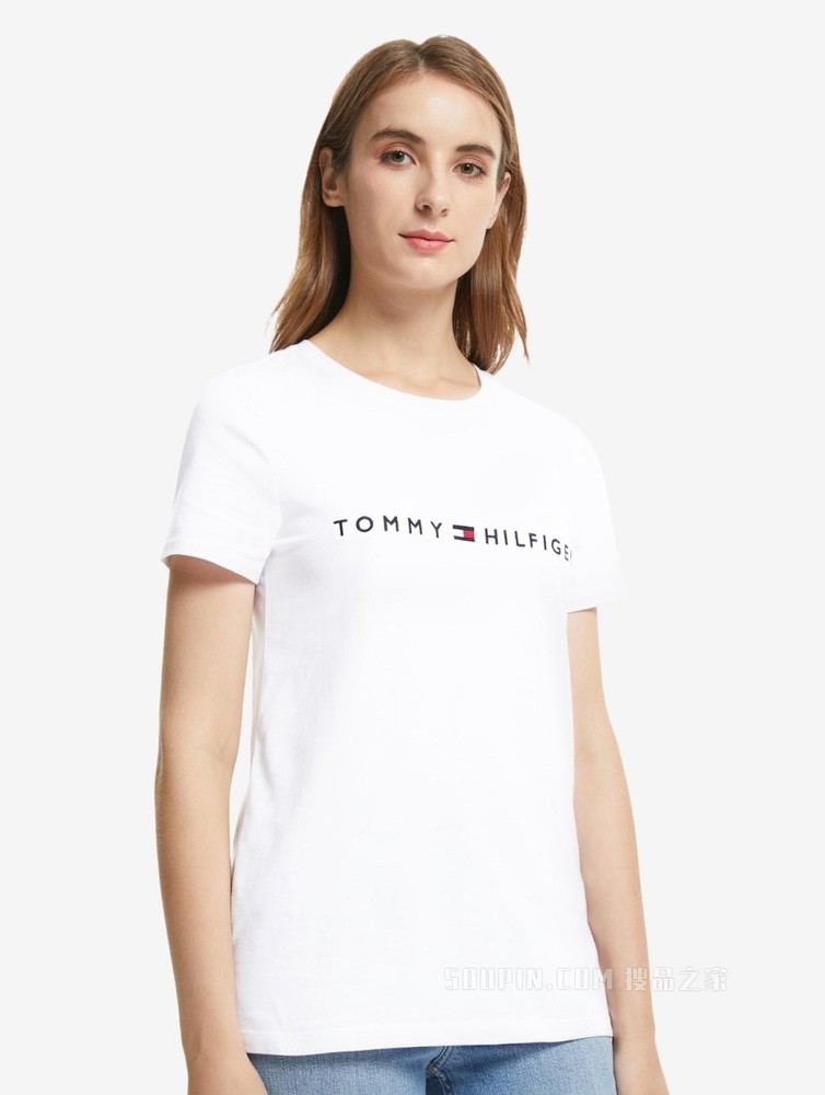 Tommy 女装经典简约LOGO刺绣圆领短袖休闲T恤RM876A2060