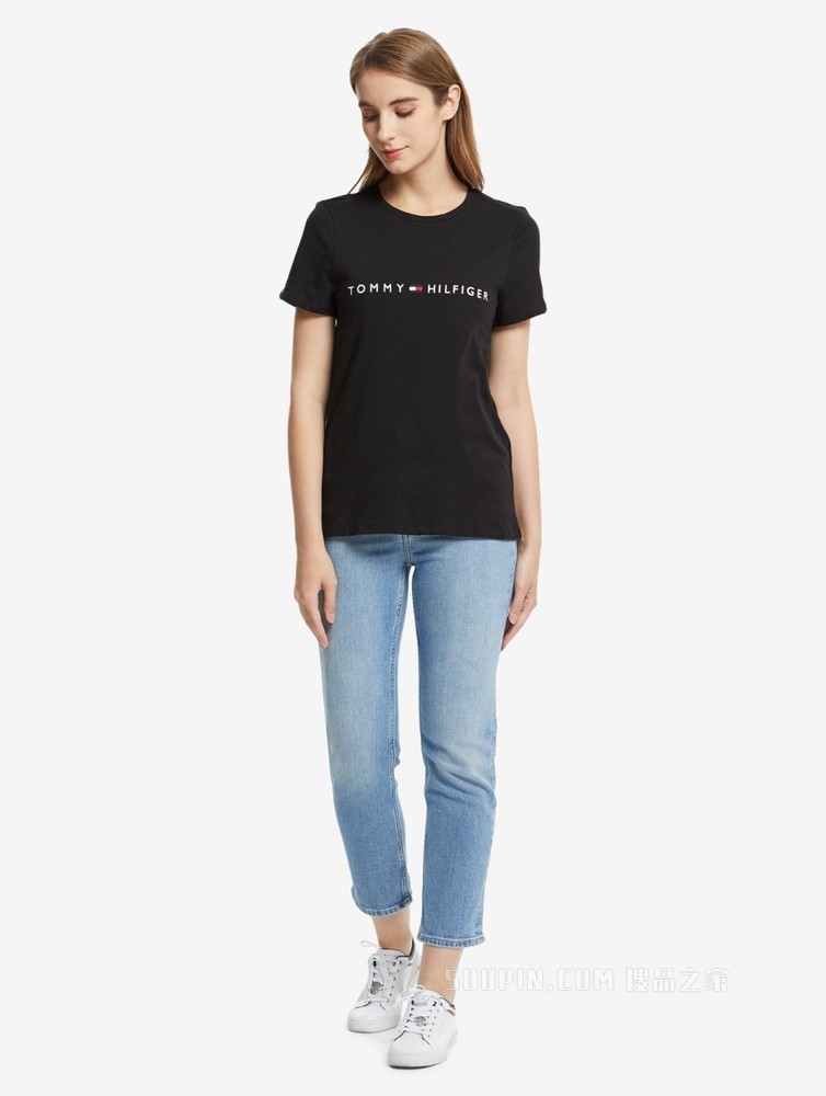 Tommy 女装经典摩登雅致纯棉字母刺绣LOGO纯色短袖T恤RM276A2060
