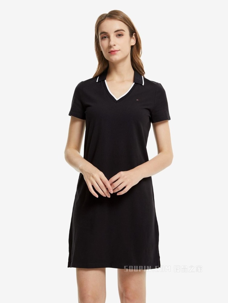 Tommy 女装经典摩登雅致棉质休闲V型开襟针织连衣裙RM176J0859
