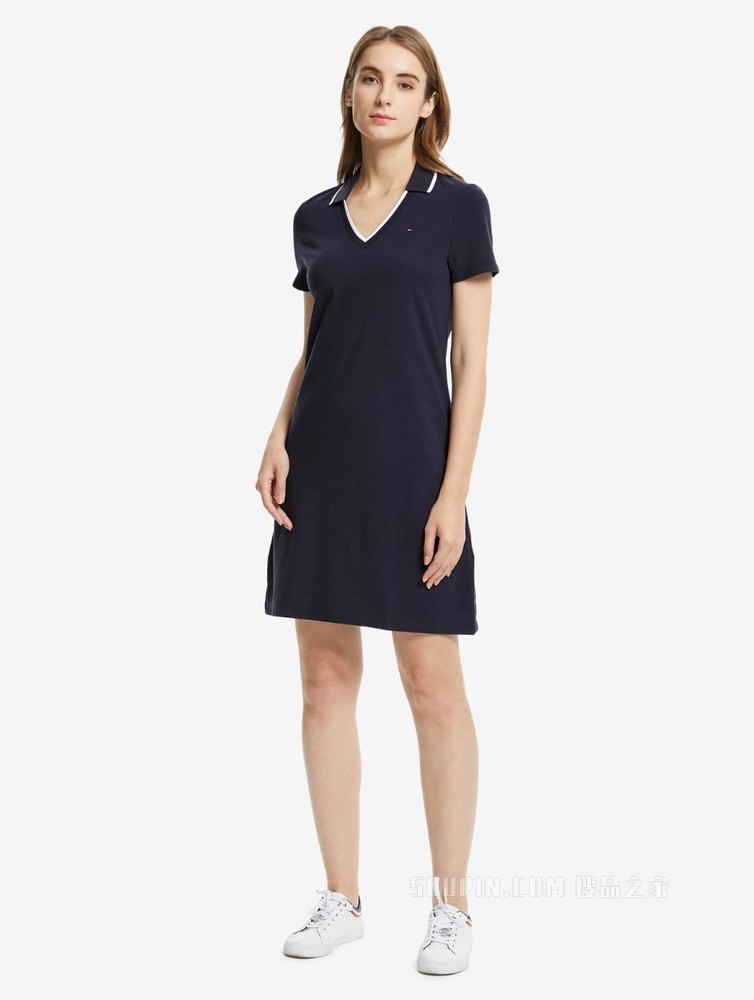 Tommy 女装经典摩登雅致棉质休闲V型开襟针织连衣裙RM176J0859