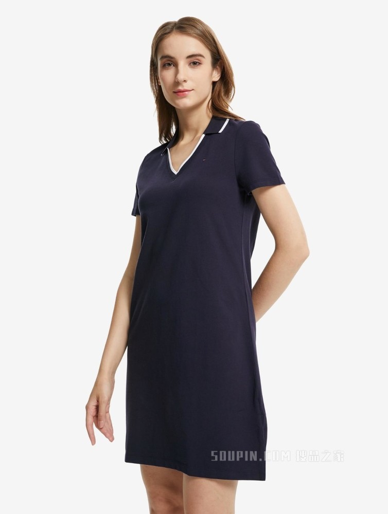 Tommy 女装经典摩登雅致棉质休闲V型开襟针织连衣裙RM176J0859