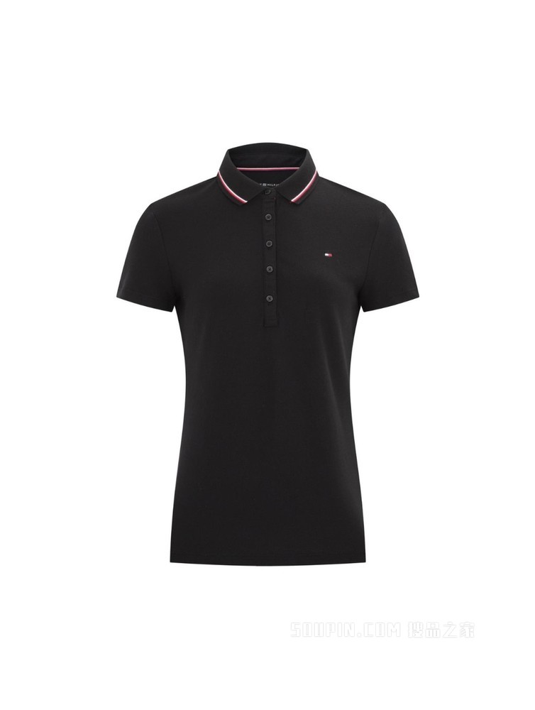 Tommy 22新款春夏女装透气珠地棉镶边翻领修身短袖POLO衫J2061