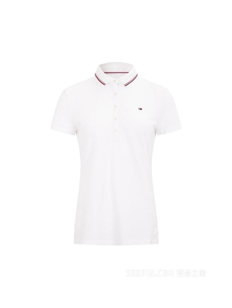 Tommy 22新款春夏女装透气珠地棉镶边翻领修身短袖POLO衫J2061
