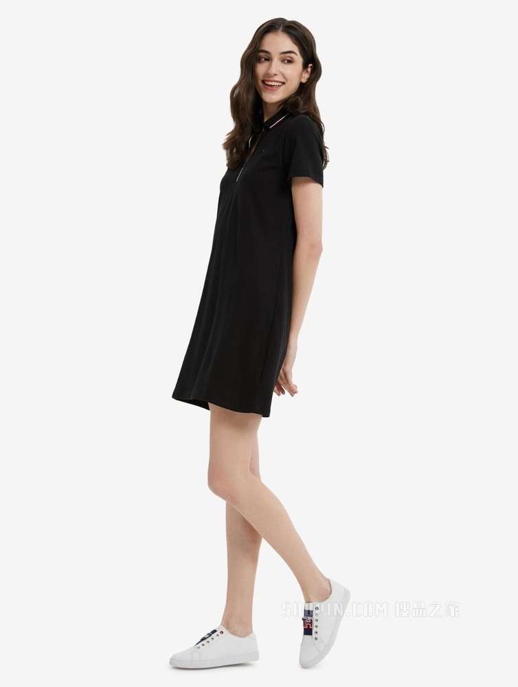 Tommy 22新款春夏女装珠地网眼镶边V领显瘦短袖POLO连衣裙J0982