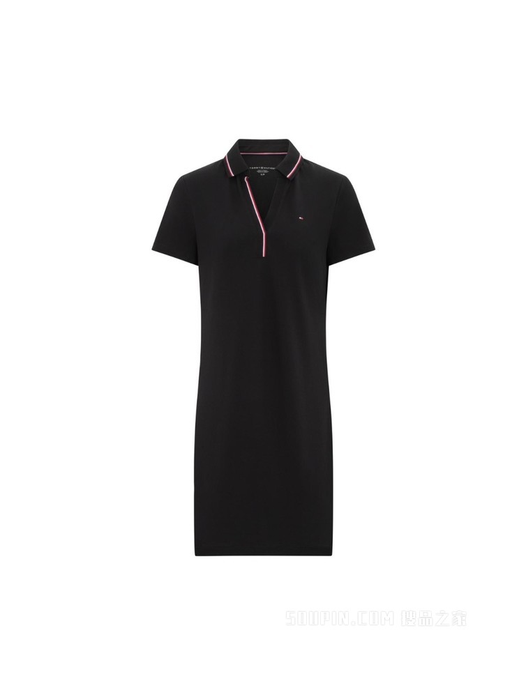 Tommy 22新款春夏女装珠地网眼镶边V领显瘦短袖POLO连衣裙J0982