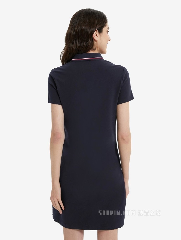 Tommy 22新款春夏女装珠地网眼镶边V领显瘦短袖POLO连衣裙J0982