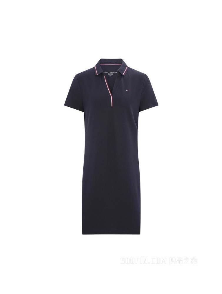 Tommy 22新款春夏女装珠地网眼镶边V领显瘦短袖POLO连衣裙J0982