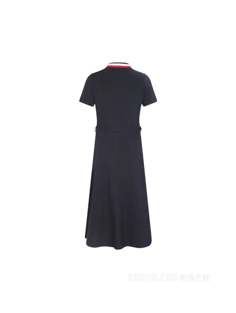 Tommy 22新款春夏女装显瘦系带收腰条纹POLO翻领短袖连衣裙J2258