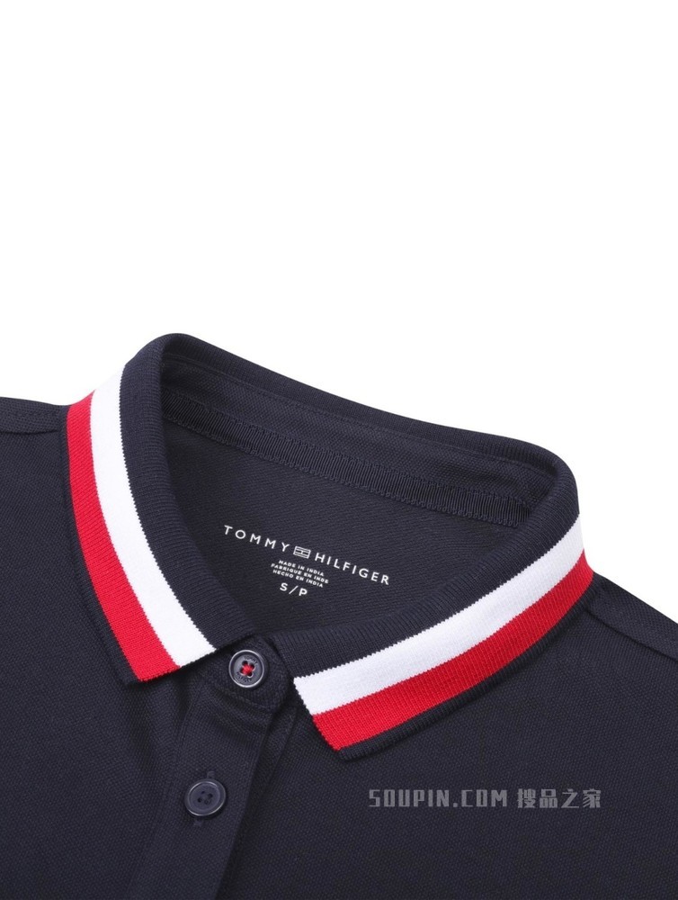 Tommy 22新款春夏女装显瘦系带收腰条纹POLO翻领短袖连衣裙J2258
