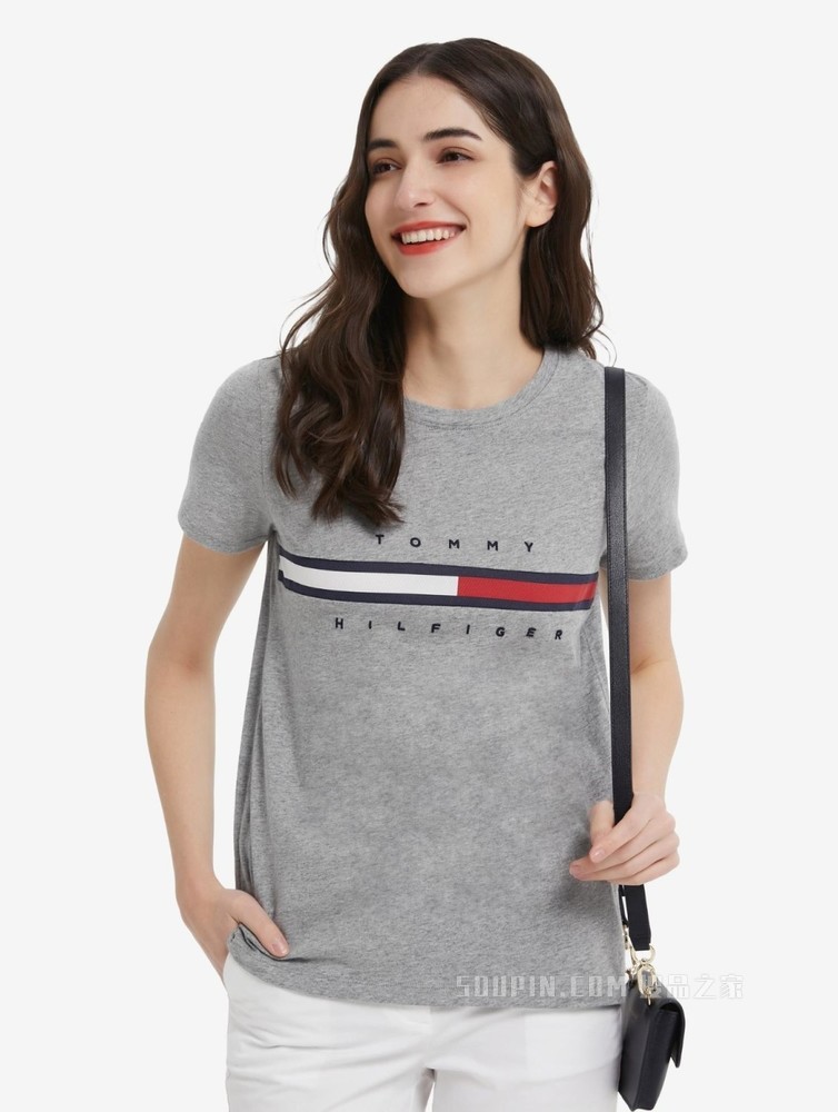 Tommy 22新款春夏女装时尚纯棉刺绣字母旗标短袖T恤RM176J1635