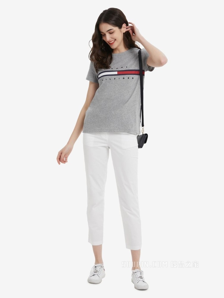 Tommy 22新款春夏女装时尚纯棉刺绣字母旗标短袖T恤RM176J1635