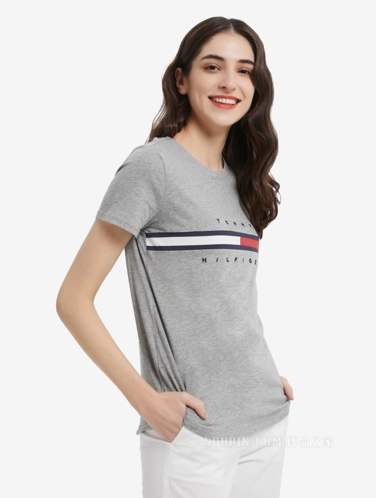 Tommy 22新款春夏女装时尚纯棉刺绣字母旗标短袖T恤RM176J1635